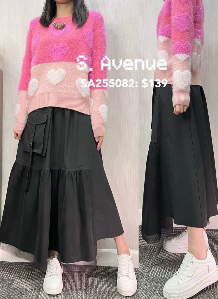 SA255082: 橡筋腰側拼紗拼軍袋不規則長裙