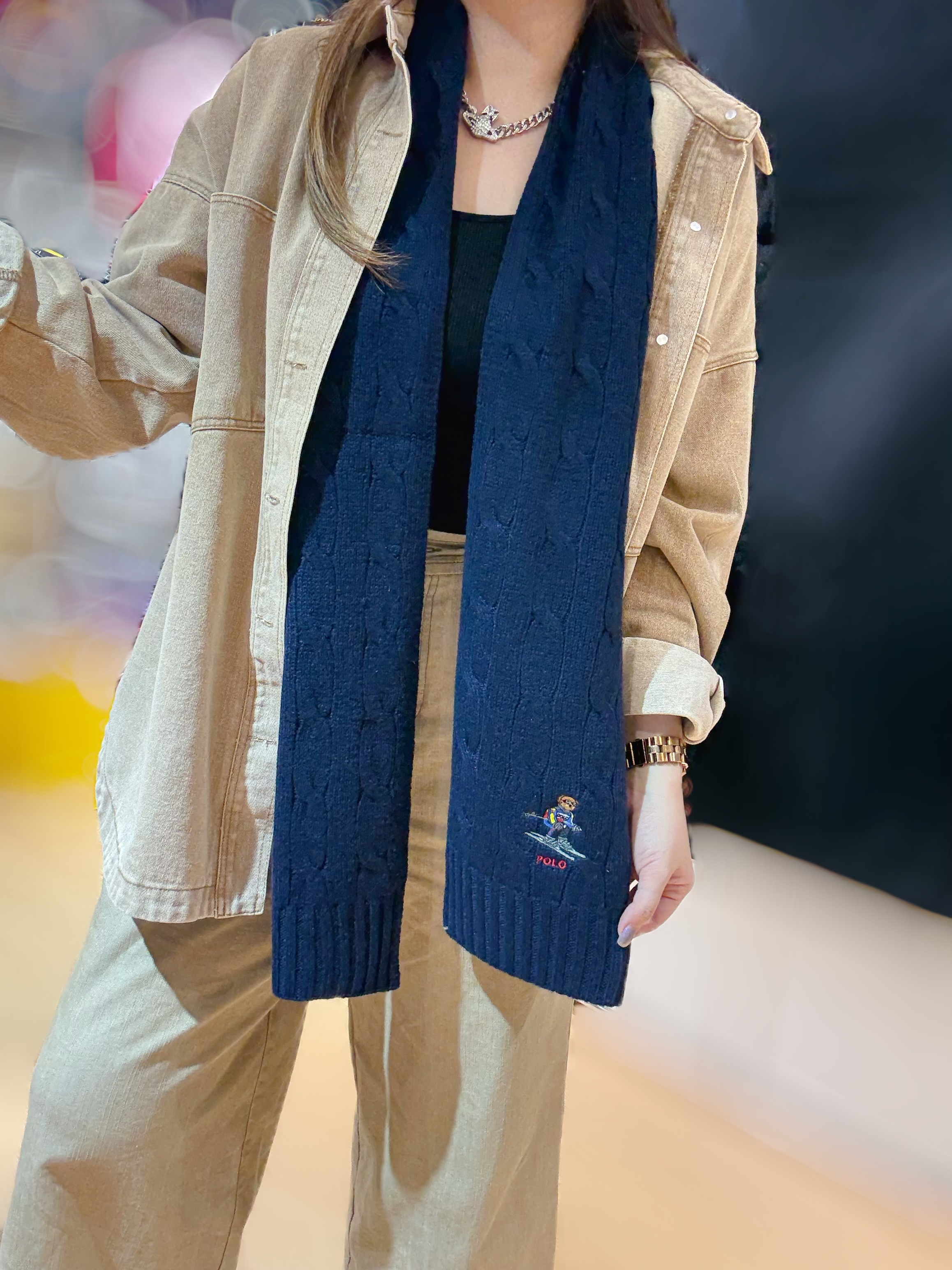 Pooo scarf bear/navy