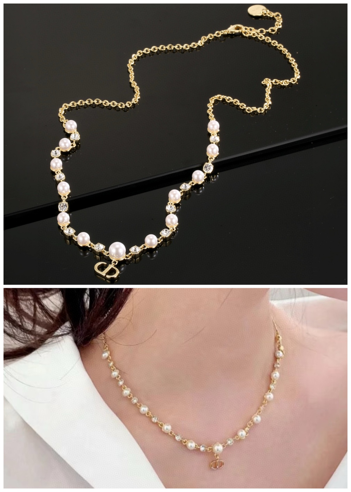 DIOR 珍珠吊CD字母項鍊