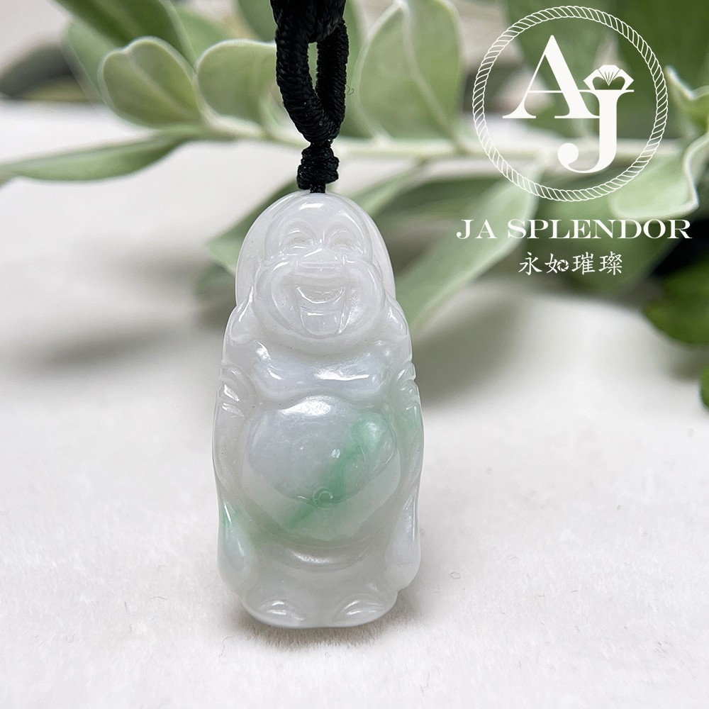 JN-1002 天然翡翠A玉 白底青平安站佛吊墜