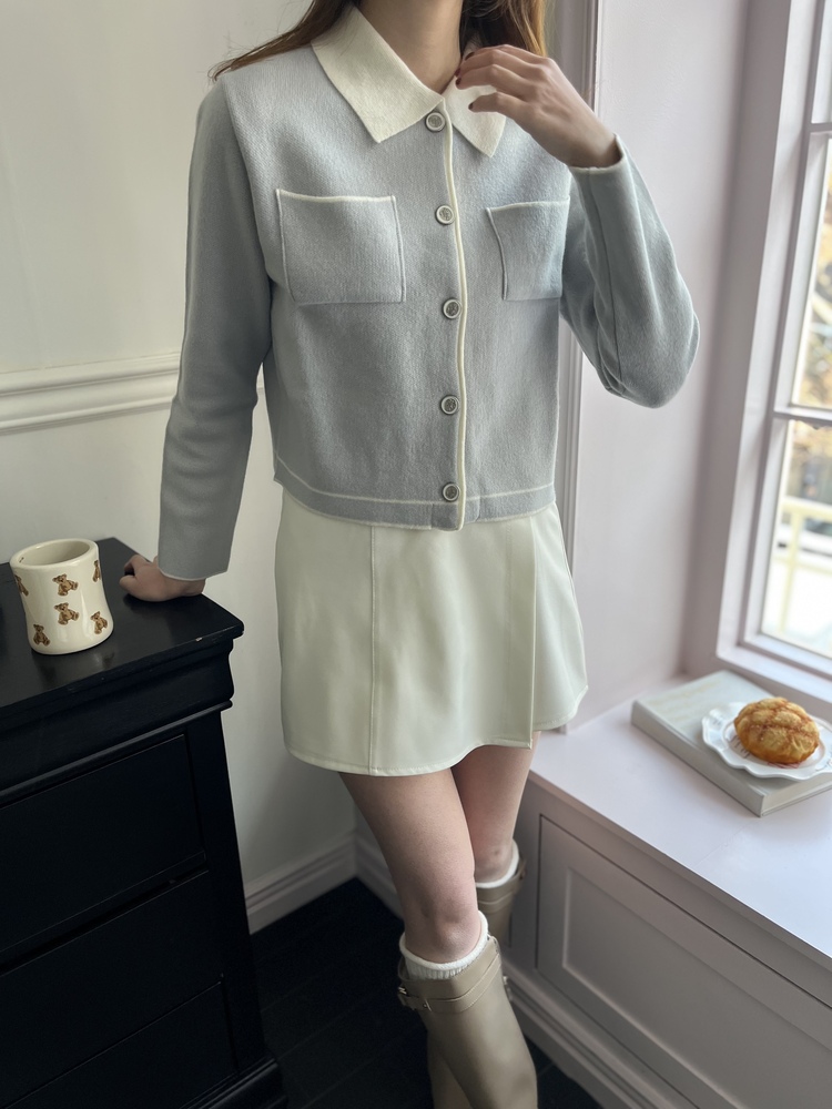 Elise Dual-Tone Cardigan (Misty Blue)