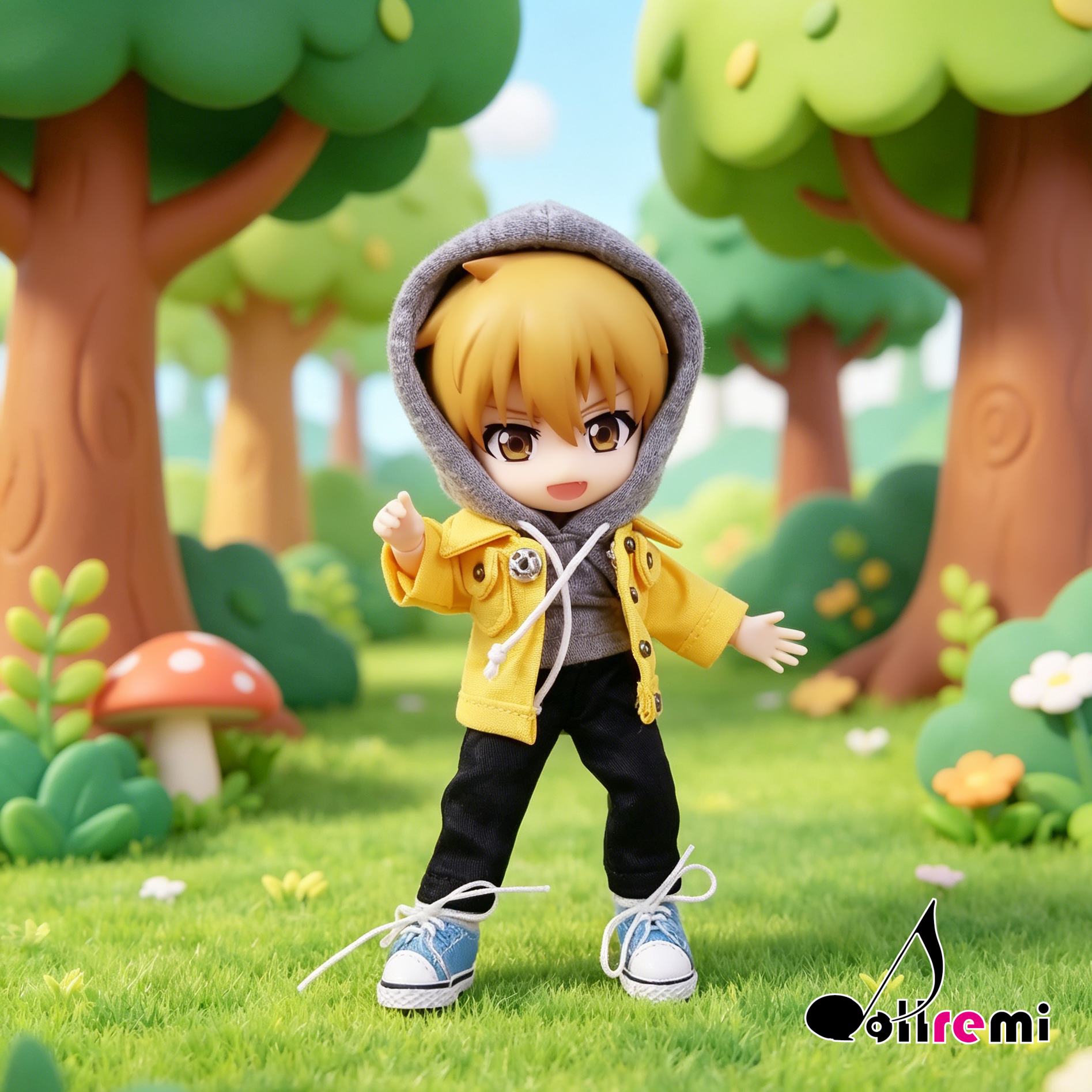 【dollremi】(OB0527) OB11套裝:灰背心+黃外套+長褲 OB11 set: gray vest + yellow jacket + pants