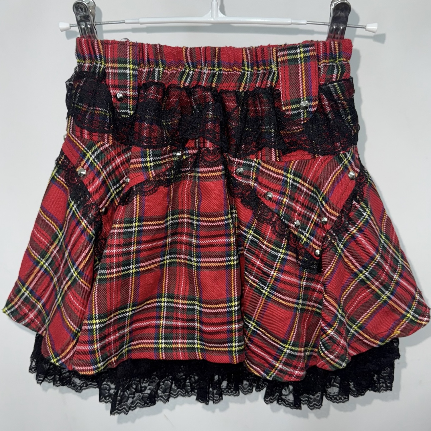 Rebel Tartan Lace-Layered Punk Skirt