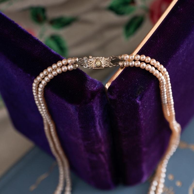 Vintage C.a. 1950s Double Row Graduating Glass Pearl Necklace (NZ014)