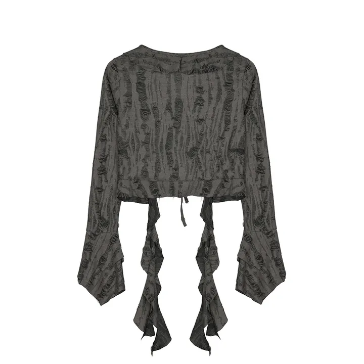 [NICK NICOLE] DISTRESSED RUFFLE TIE CARDIGAN (3款)