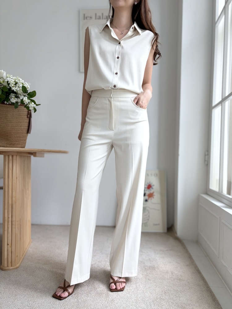Topstitched Cooling Slacks (Ivory)