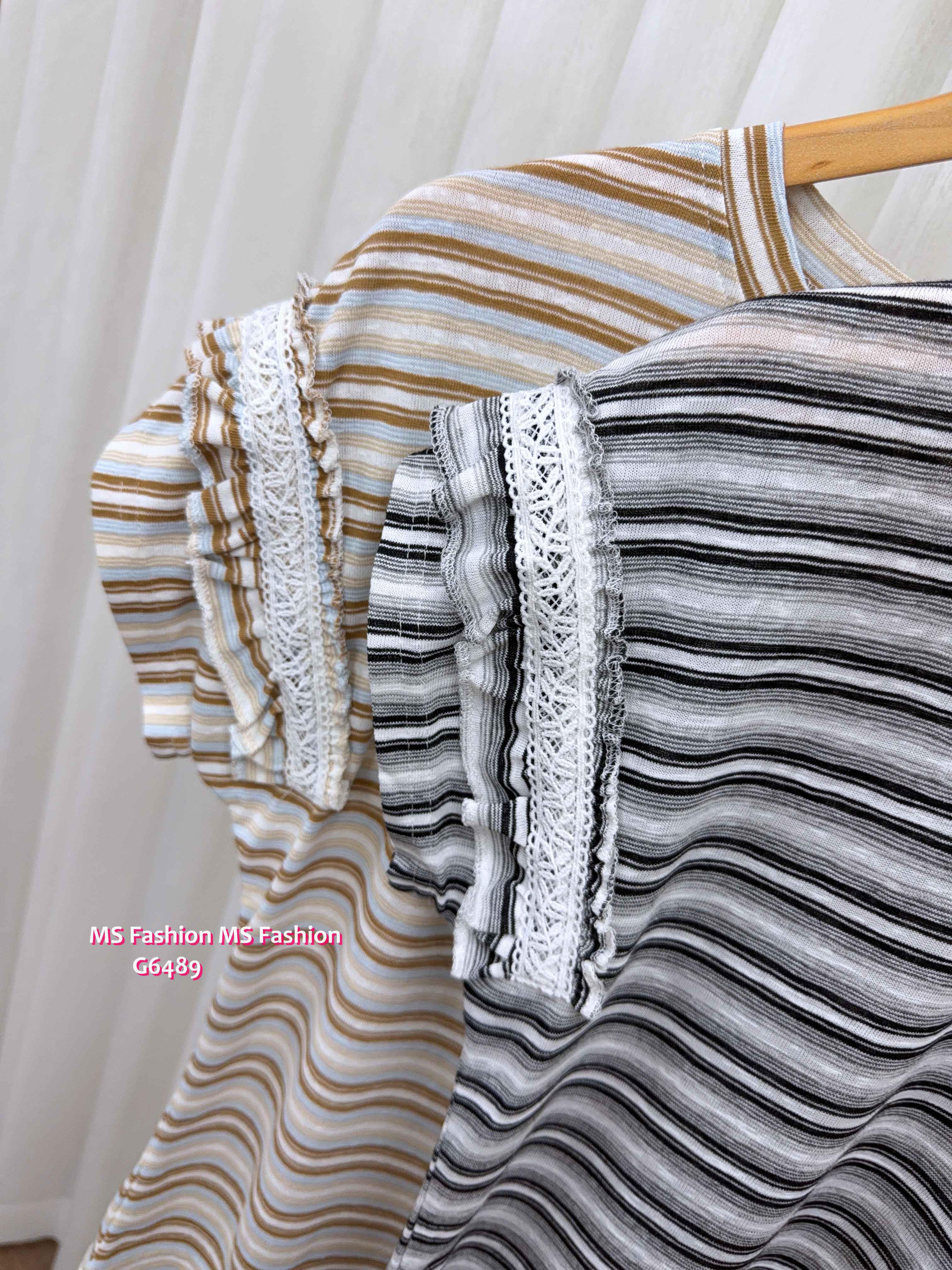 G6489 靚色lace ruffle袖top
