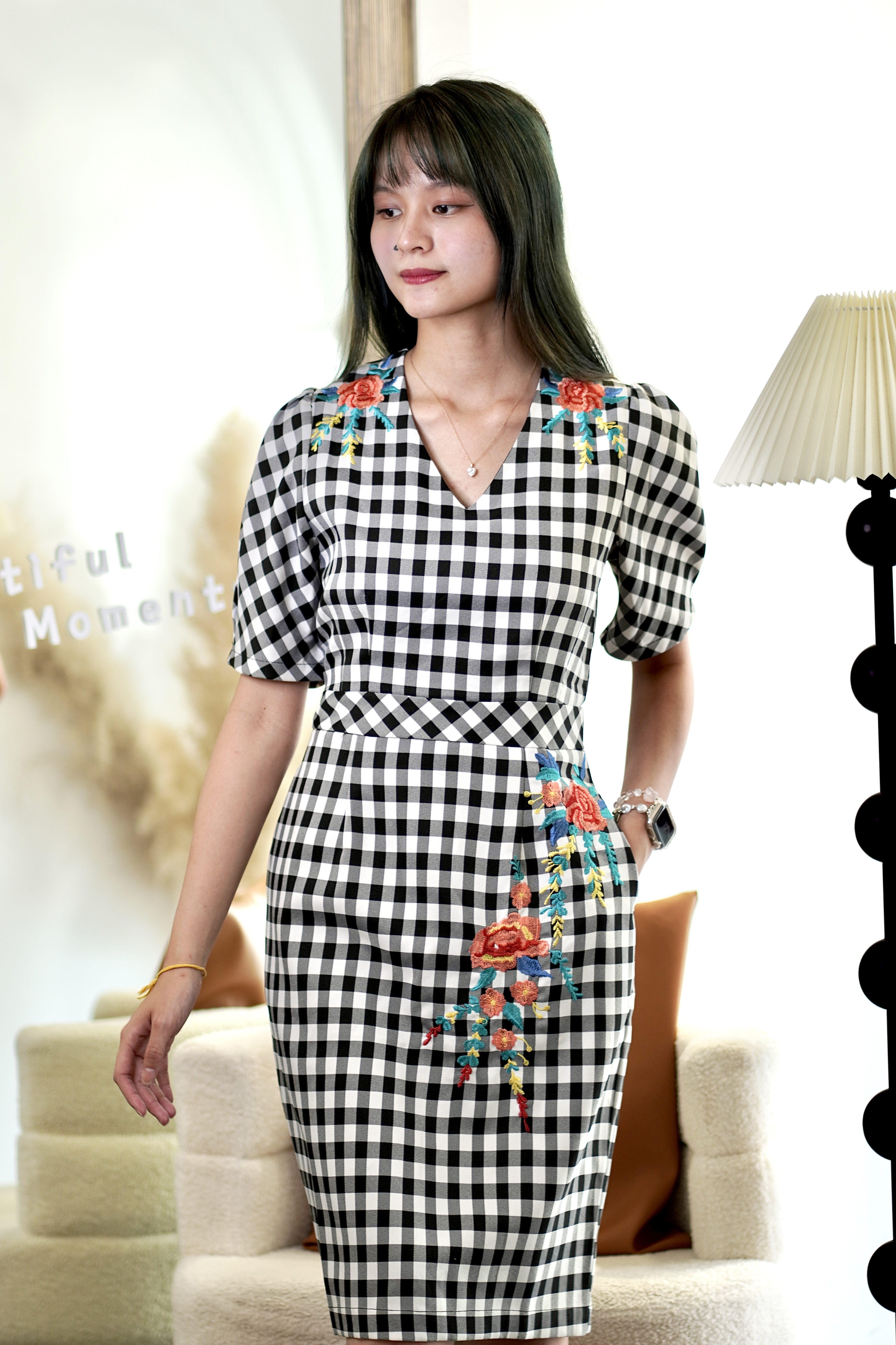 MF3042 Flora Check Elegance Dress