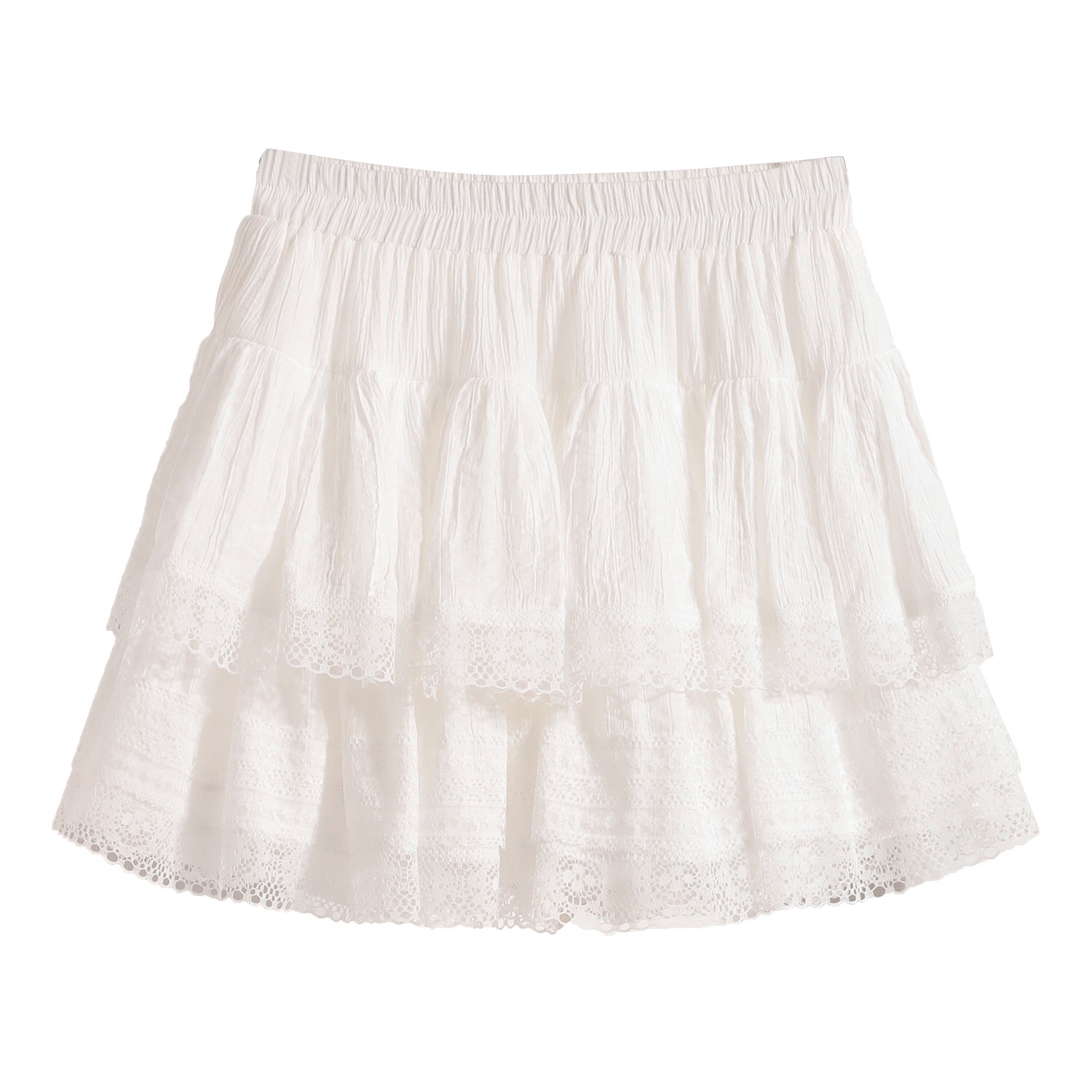 B28(5512) 法式芭蕾风蕾丝边层层蛋糕层蓬蓬黑白短裙