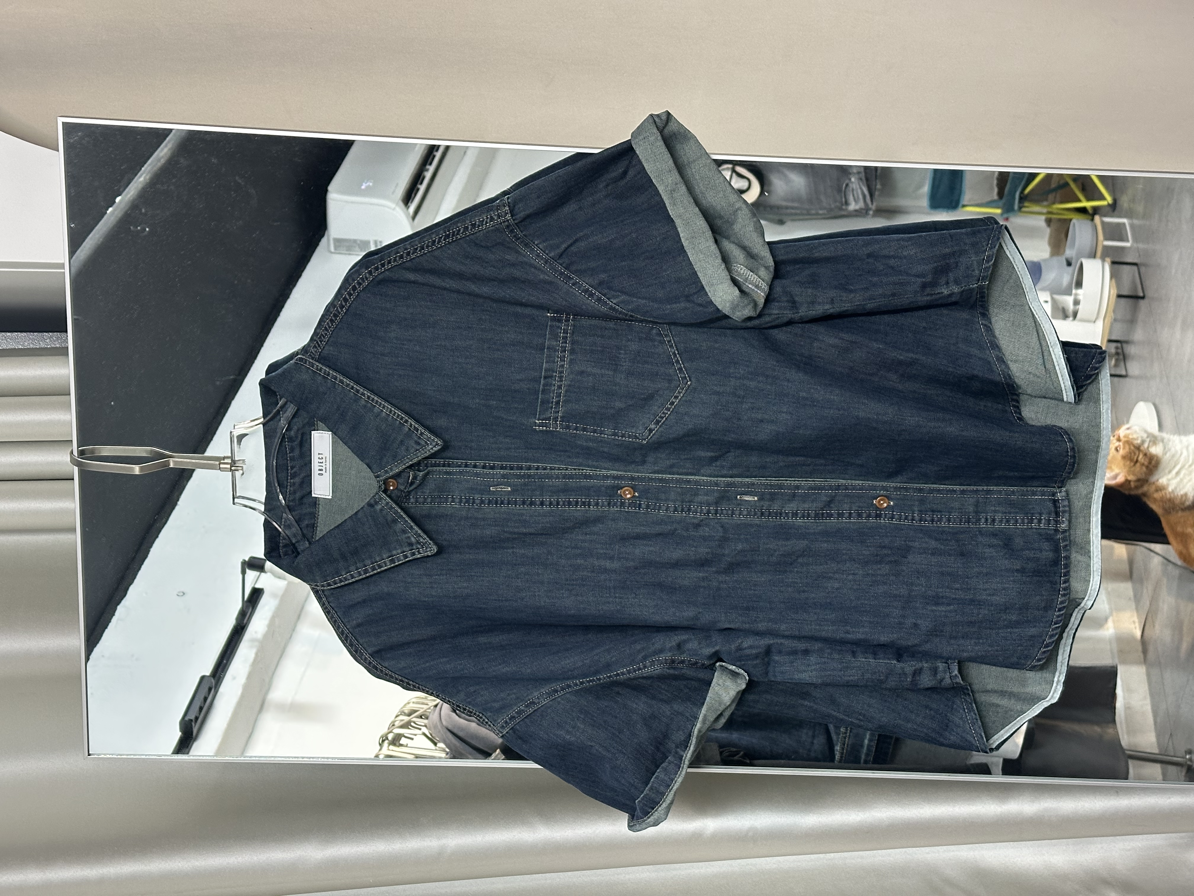休閒denim襯衫短褲兩件套裝