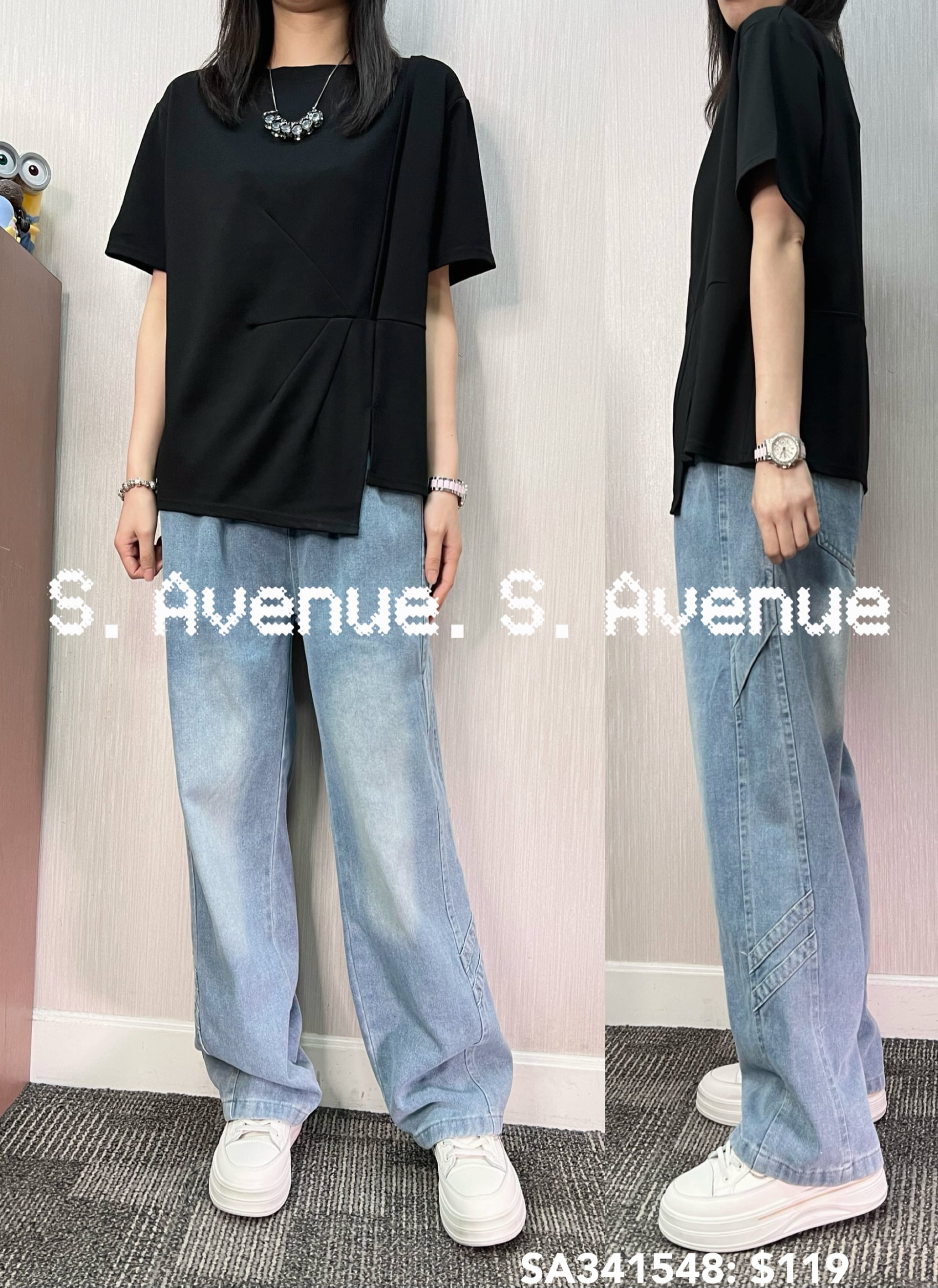 SA341548: 短袖淨色有撍有骨不規則腳tee