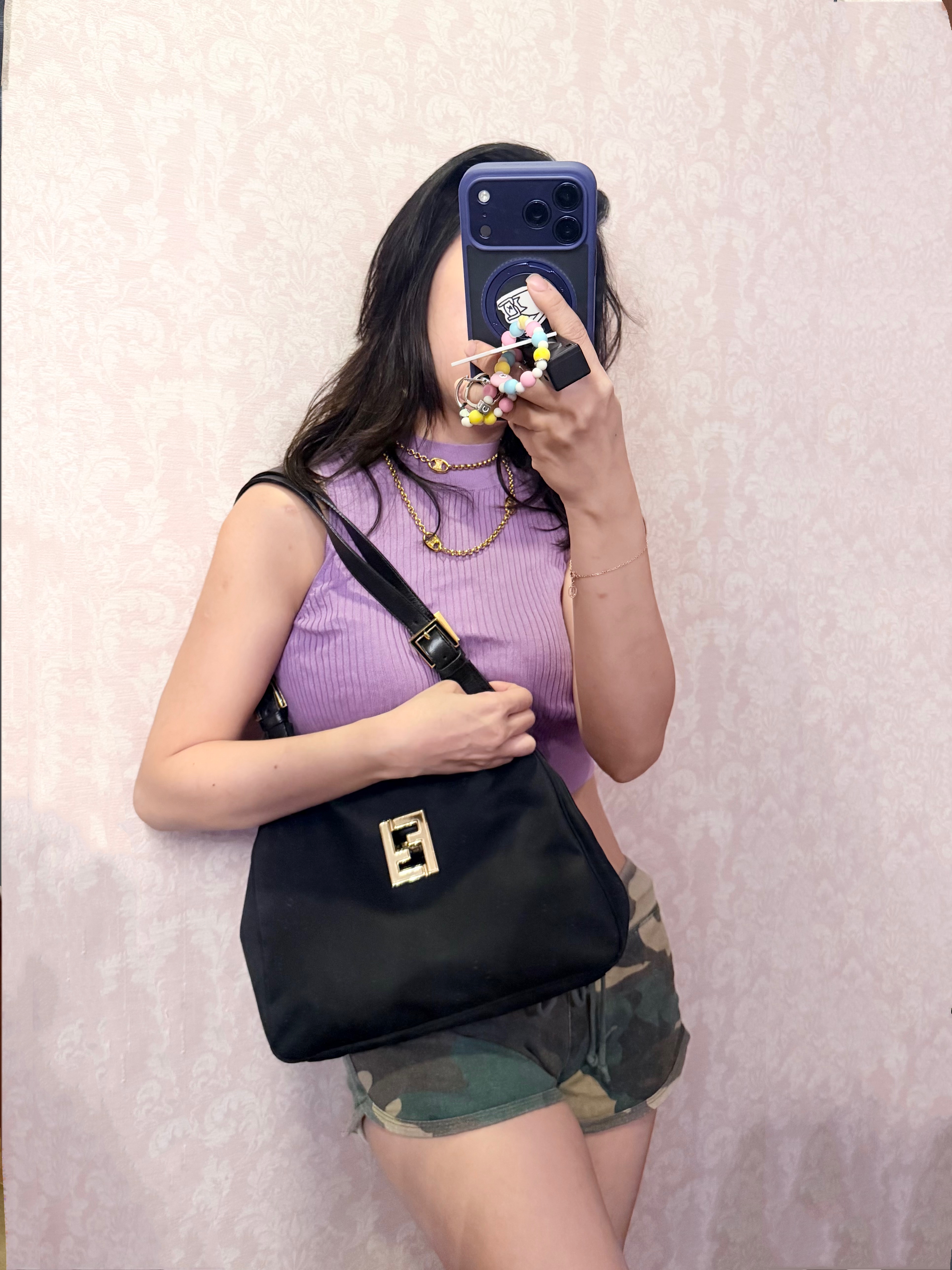 Vintage fendi black nylon pochette bag 腋下包