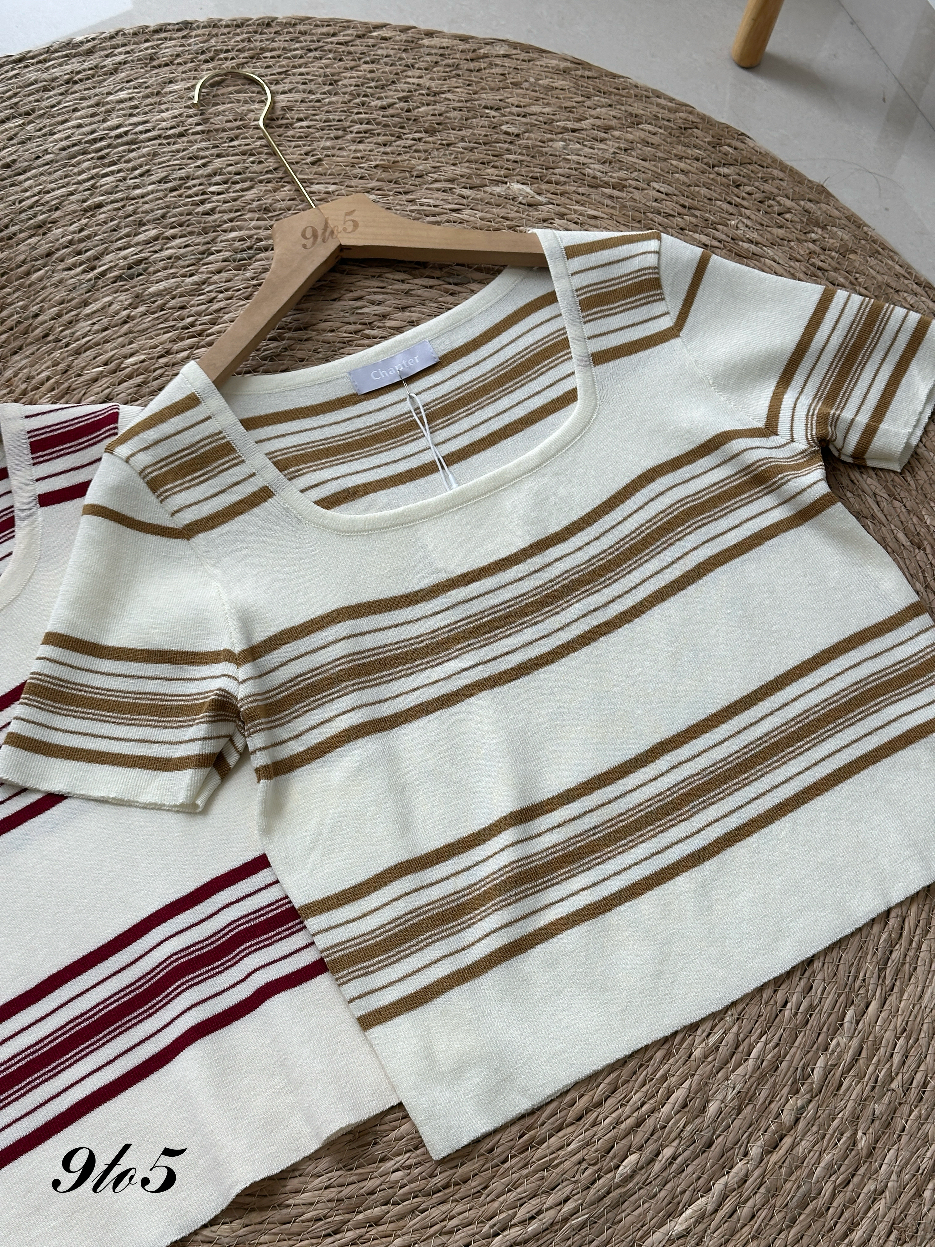 T4180 Square Neck Stripe Knit Top - 3 Colors 