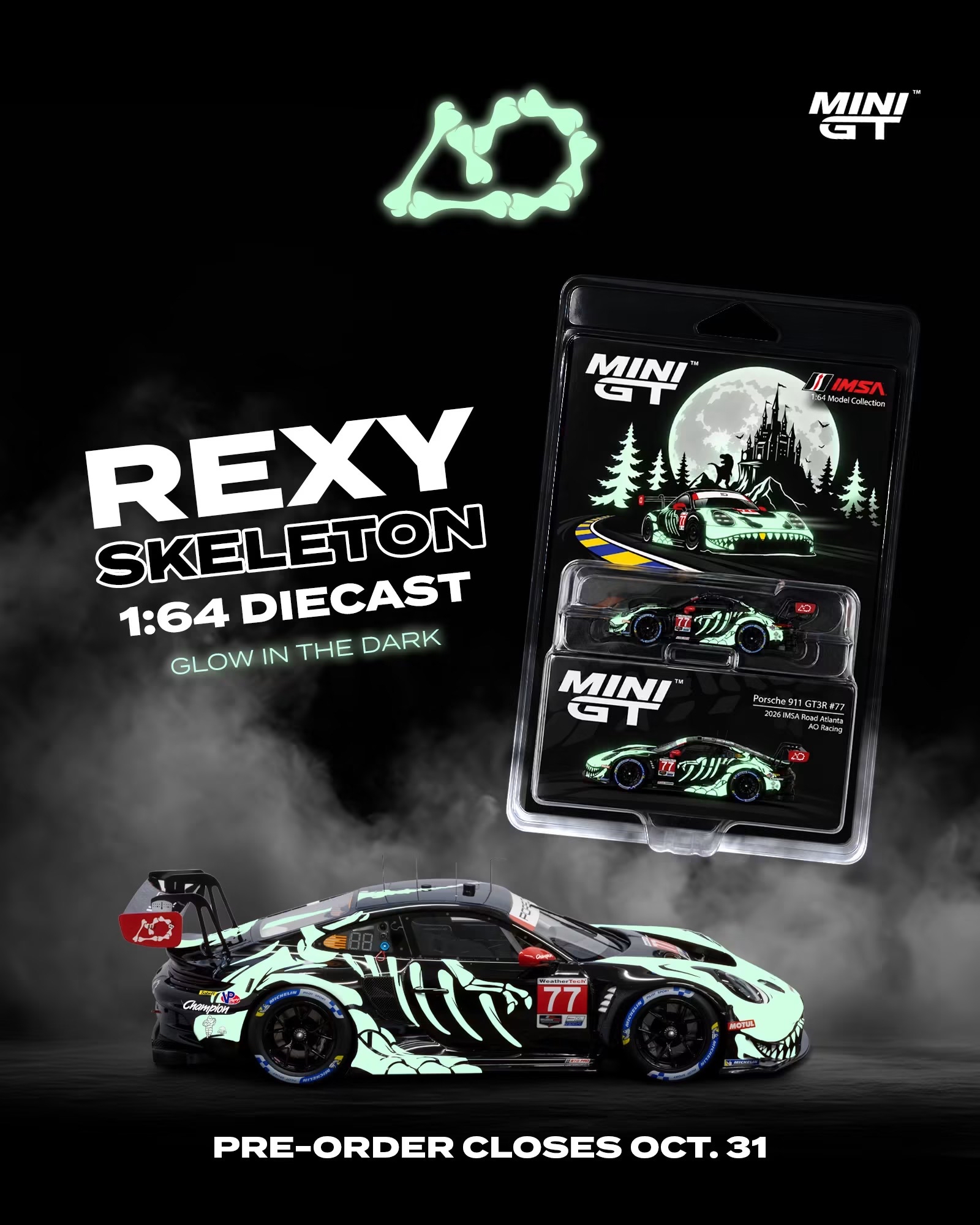 （代購產品) Rexy 2026 Petit Le Mans Skeleton 1:64 Scale Diecast by MINIGT 特別背卡版 貨期為2027年10月