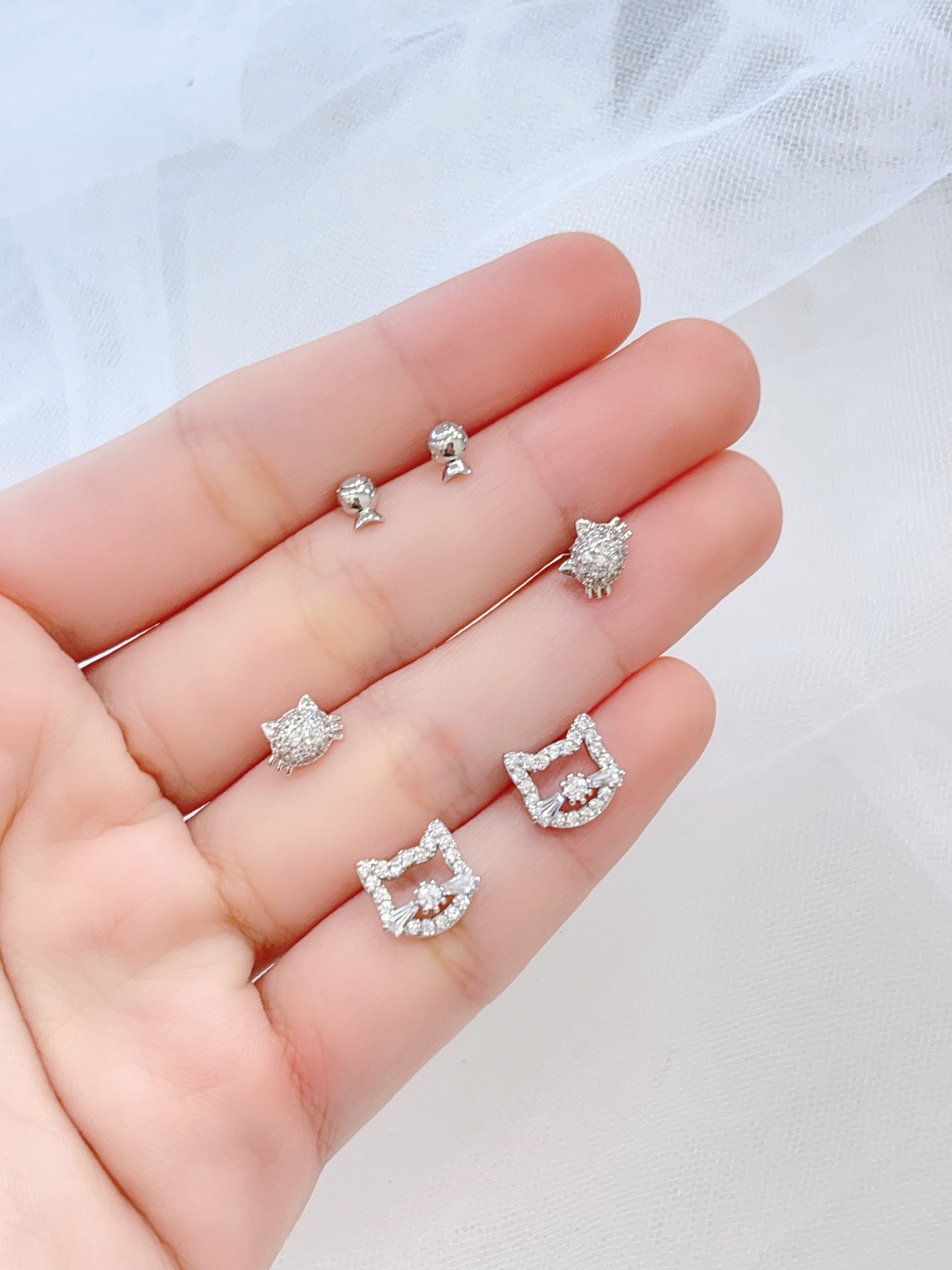 可爱镂空小猫耳环套装