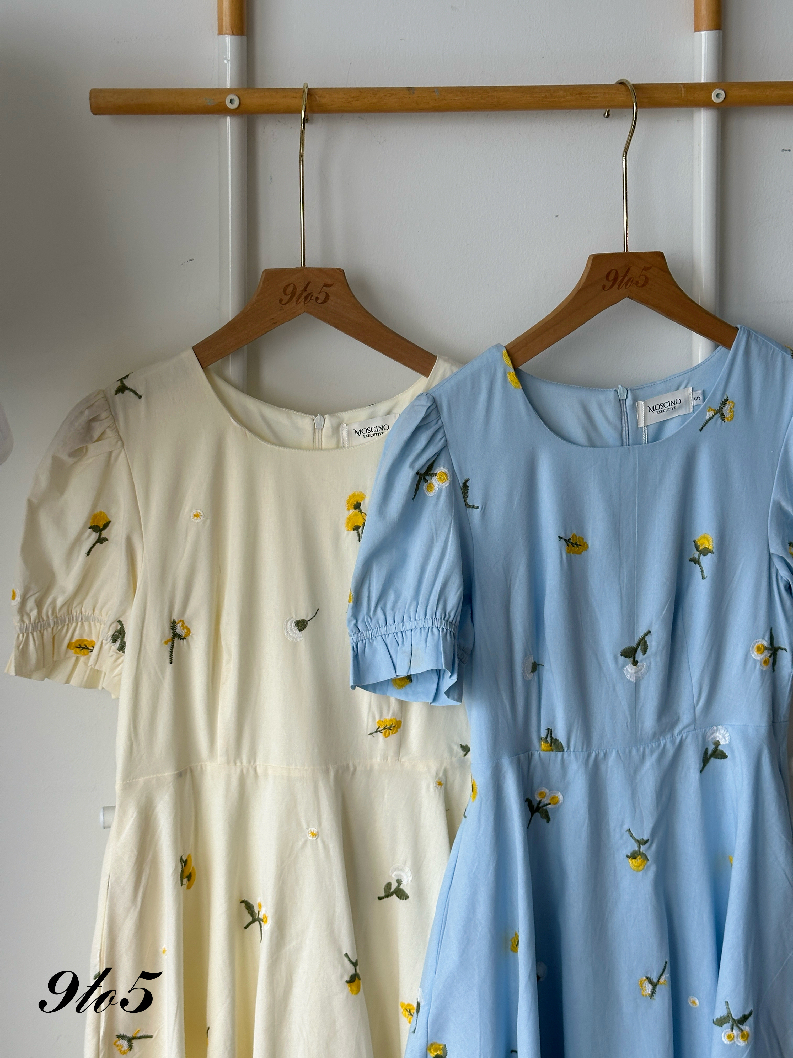 D2357 Puff Sleeve Floral Dress - Blue & Yellow