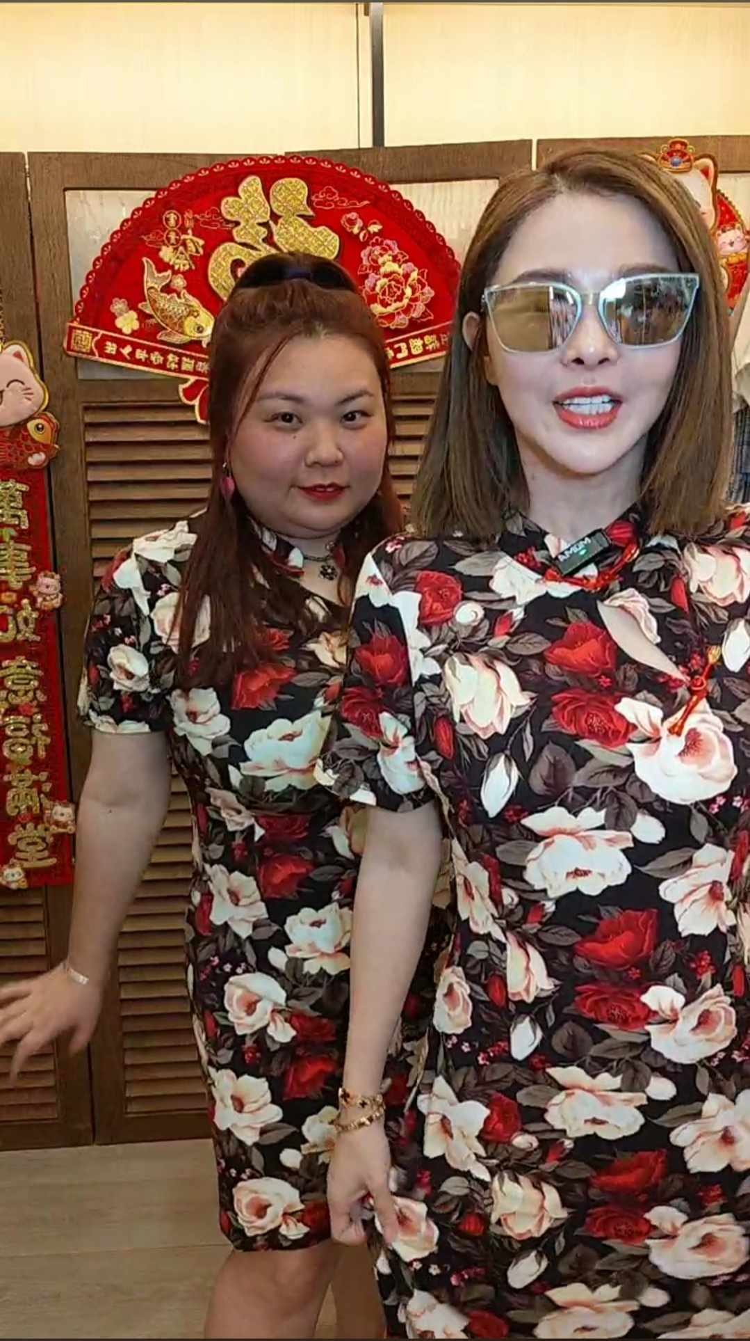 TW#5689 旗袍款玫瑰花连衣裙