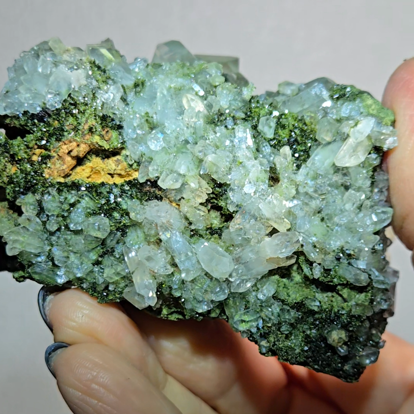 Epidote specimen with rainbow quartz and DTs - ED2