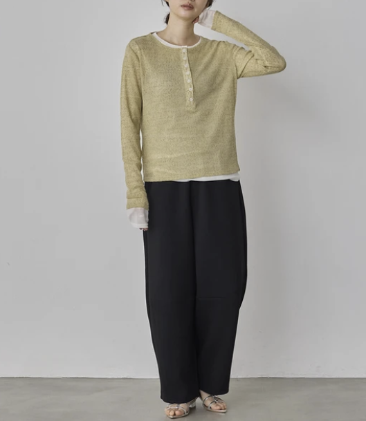 輕盈彈性網紗亨利領上衣 - 2026 流行穿搭  長䄂上衣 春夏時尚穿搭 獨特設計 成人休閒 日常穿搭 易於配搭 日本直送   #JP-I-260033