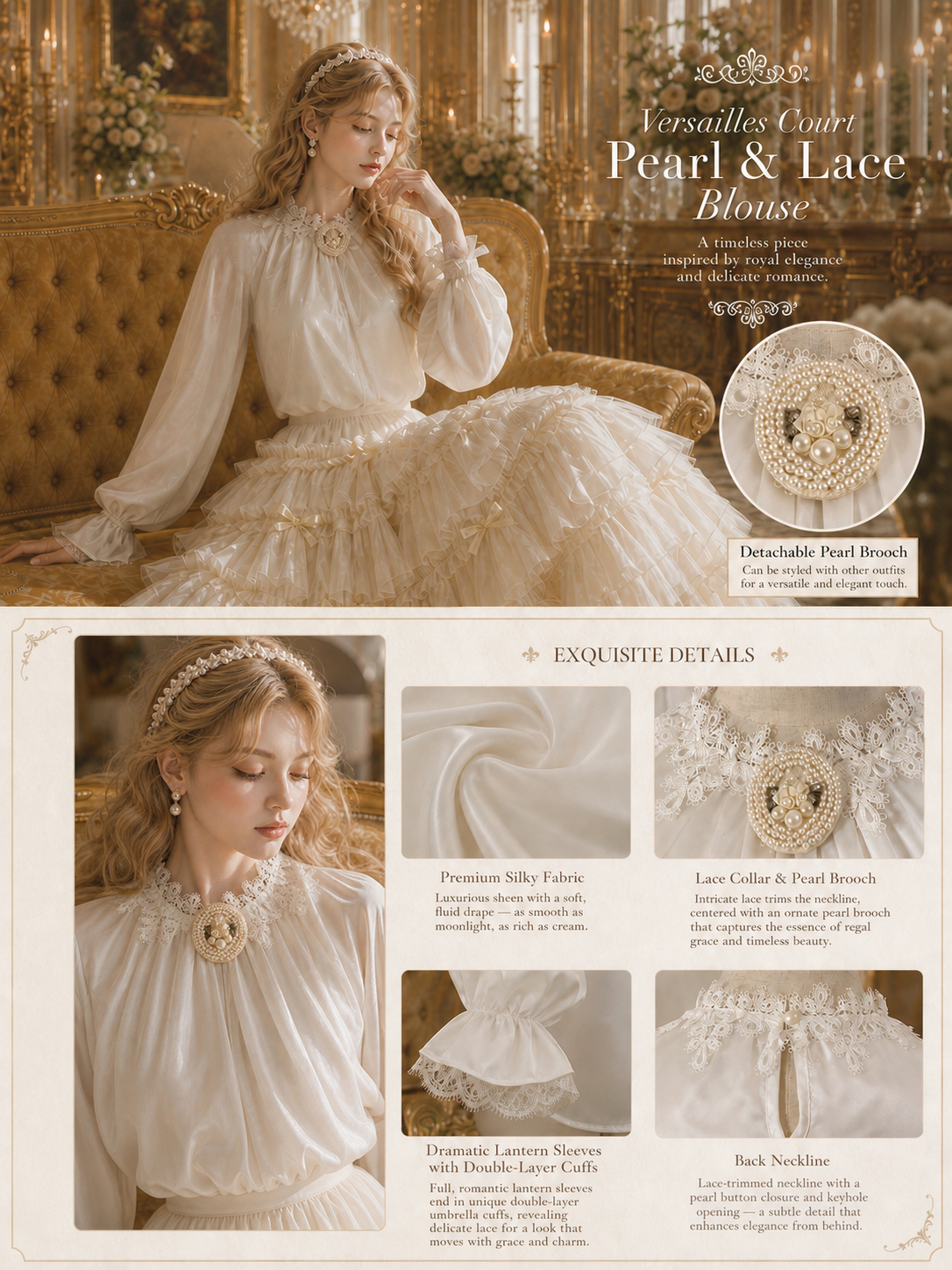凡爾賽宮廷珍珠蕾絲襯衫 Versailles Court Pearl & Lace Blouse & 幻彩流光蝴蝶結蛋糕裙 Chimeric Shimmer Bow Tiered Cake Skirt