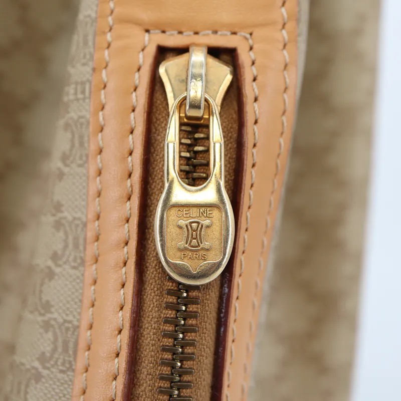 Celine Beige Macadam Drawstring Bucket Handbag