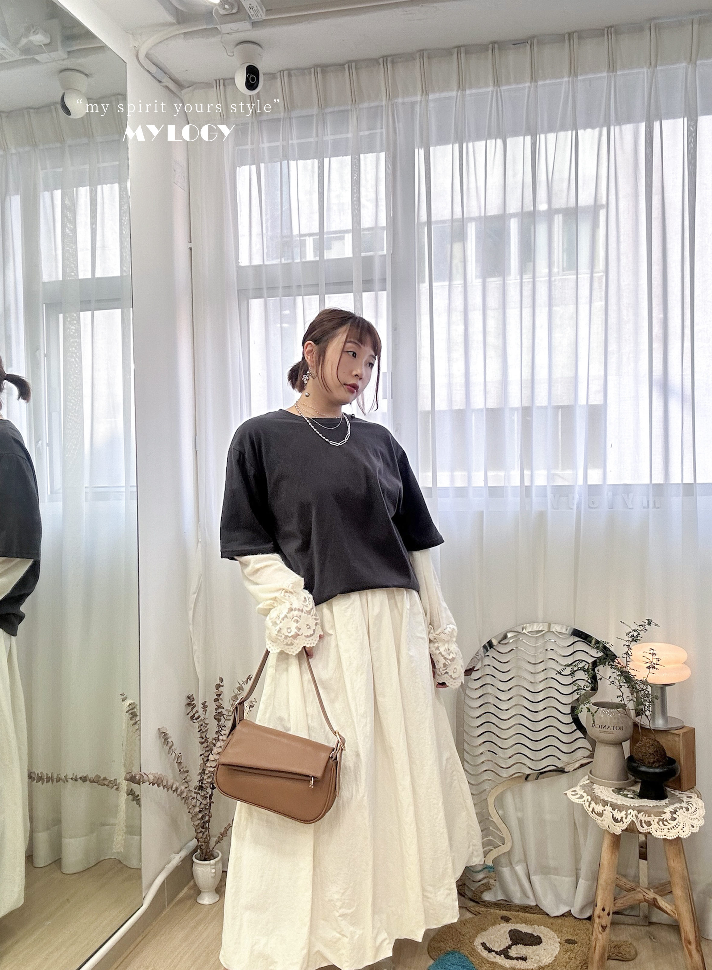 很懶但我很浪漫～假兩件Lace拼接Tee AI0001