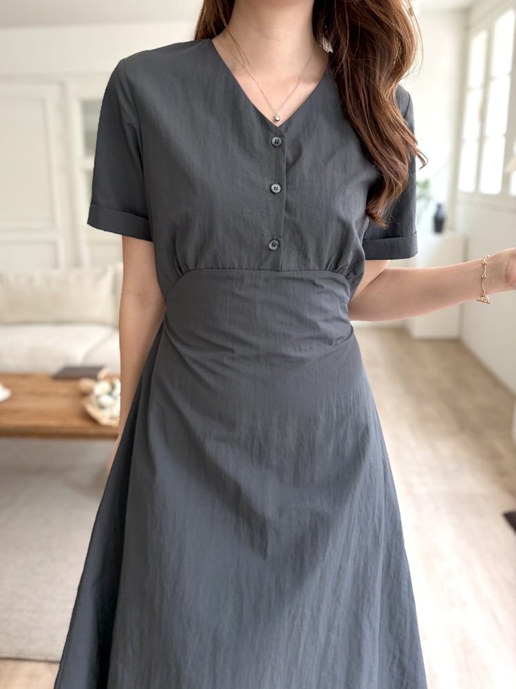 Evie Front Button Dress (Charcoal)
