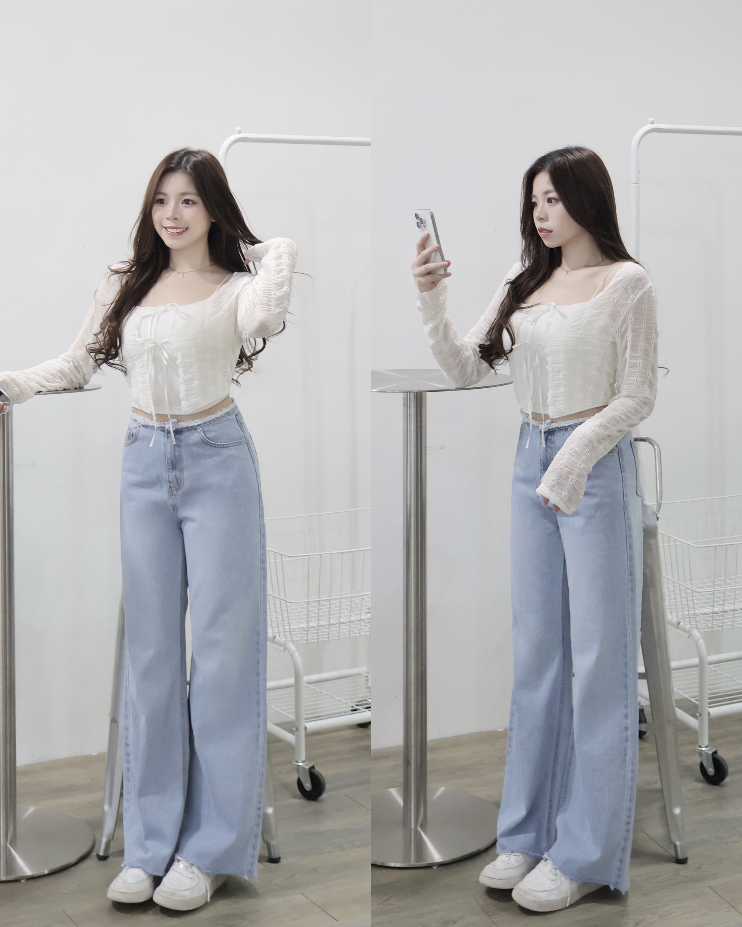 【 梨型女生福音👏🏻⍤完美直筒重垂感！超特別不修邊褲頭設計🩵高腰挺身軟布牛仔褲 ♪👖】 Special Cut High-waisted Jeans(三色入)