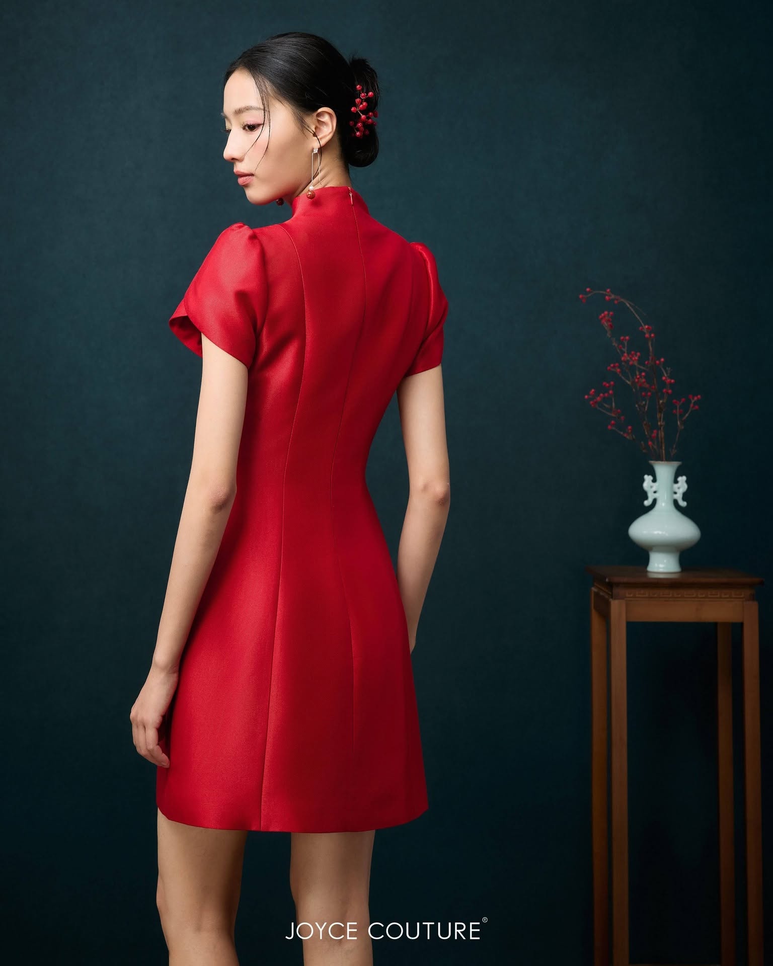 精致的珠饰点缀公主袖连身裙 D0096