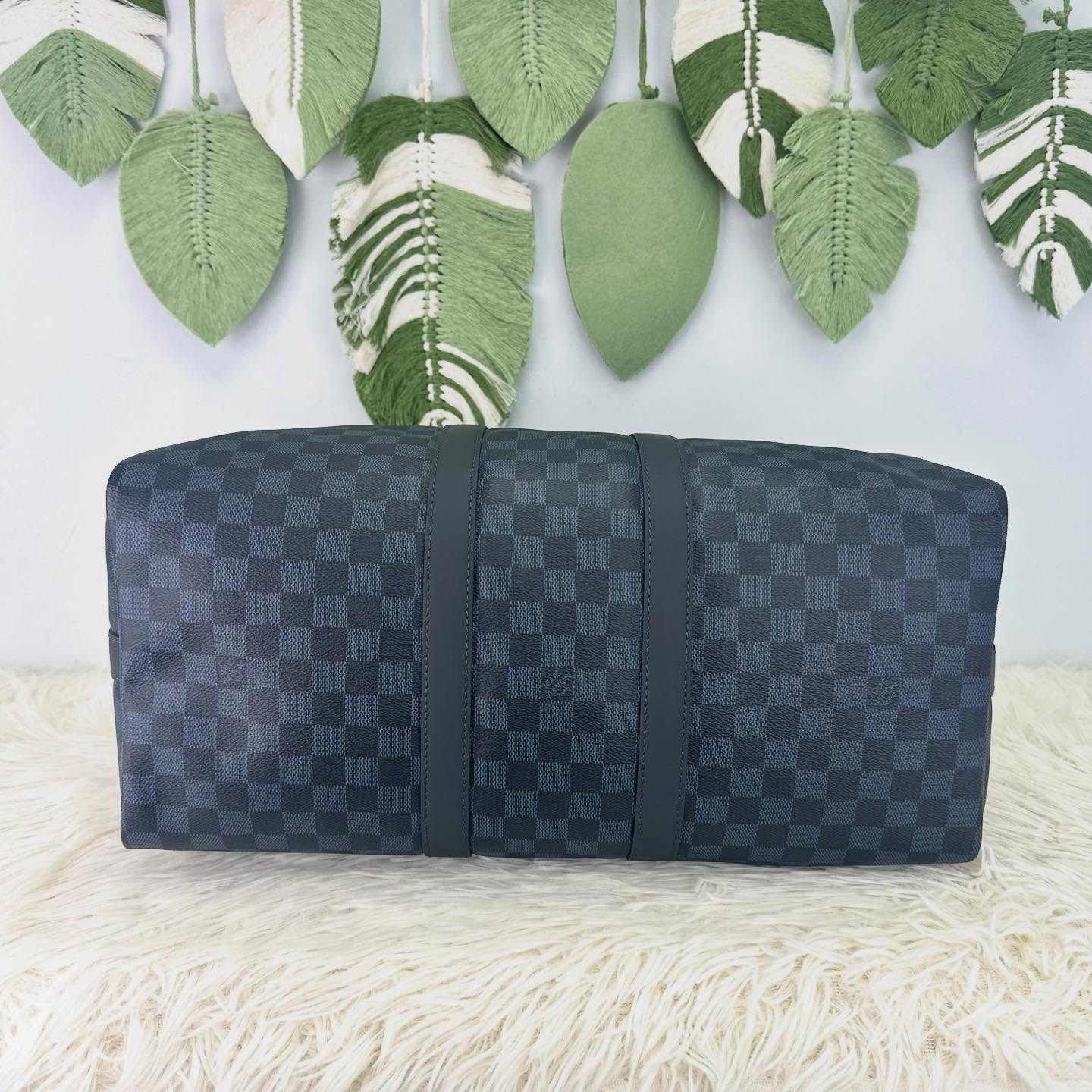 LV 🤍PRE OWNED KeepAll 45 藍黑色棋盤格 手提單肩斜肩包💙