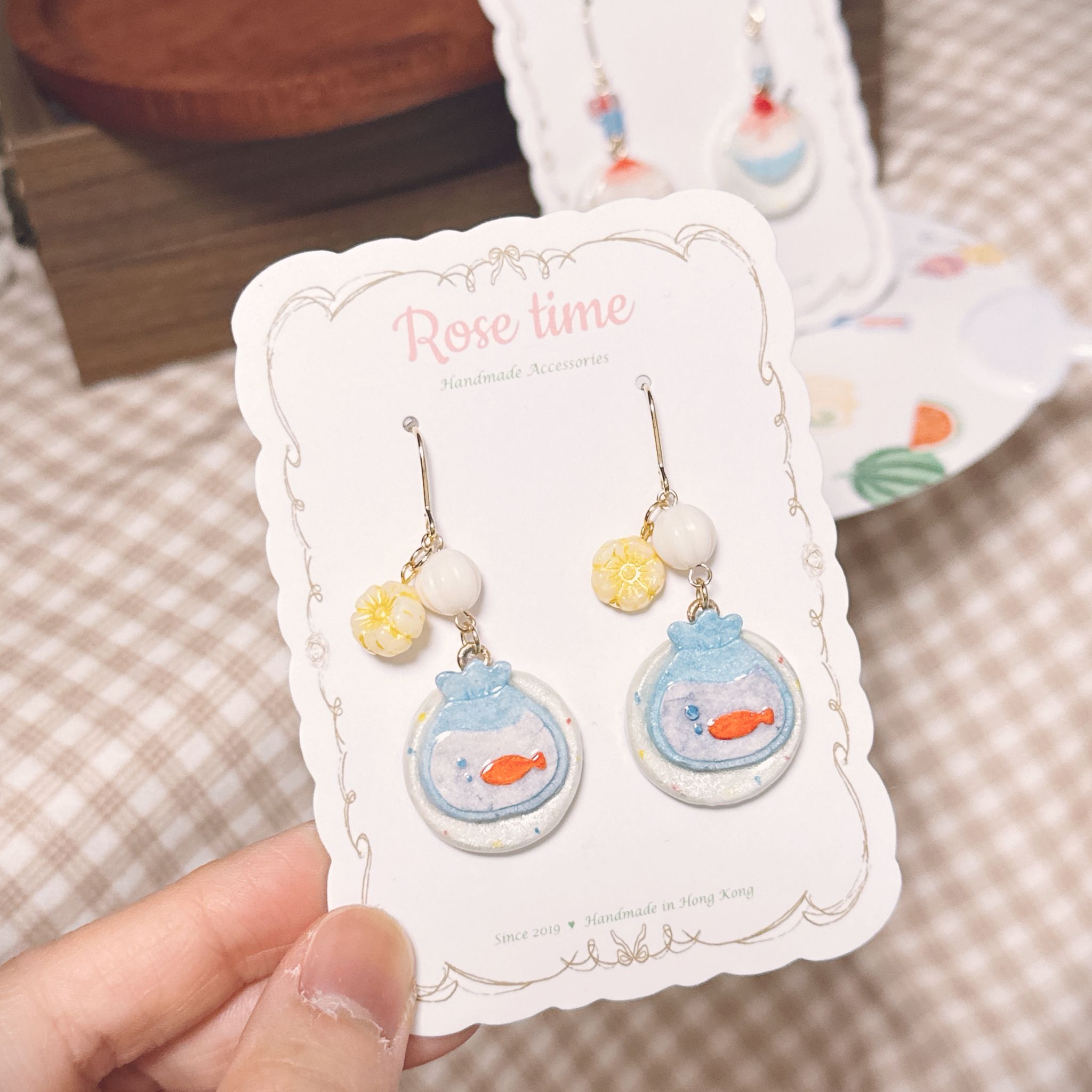 手繪和風夏日祭金魚缸耳環