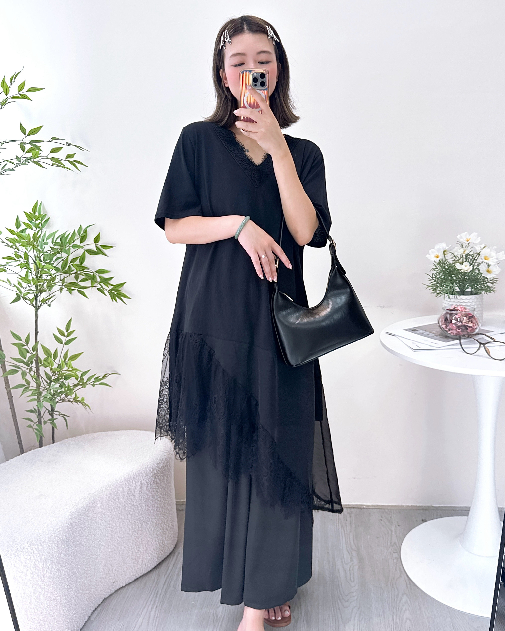 絕美拼網紗通花長上上衣/Ops 2色