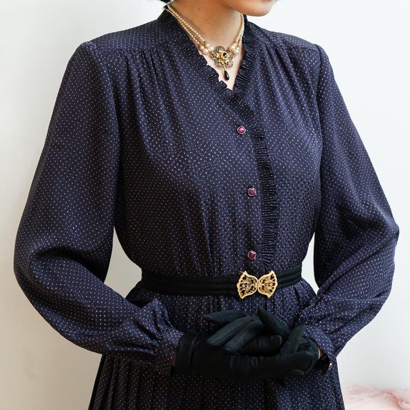 Vintage Japanese Tokyo Style Classic Polka Dot Day Dress with Ruffle Trim(MT1608-83)