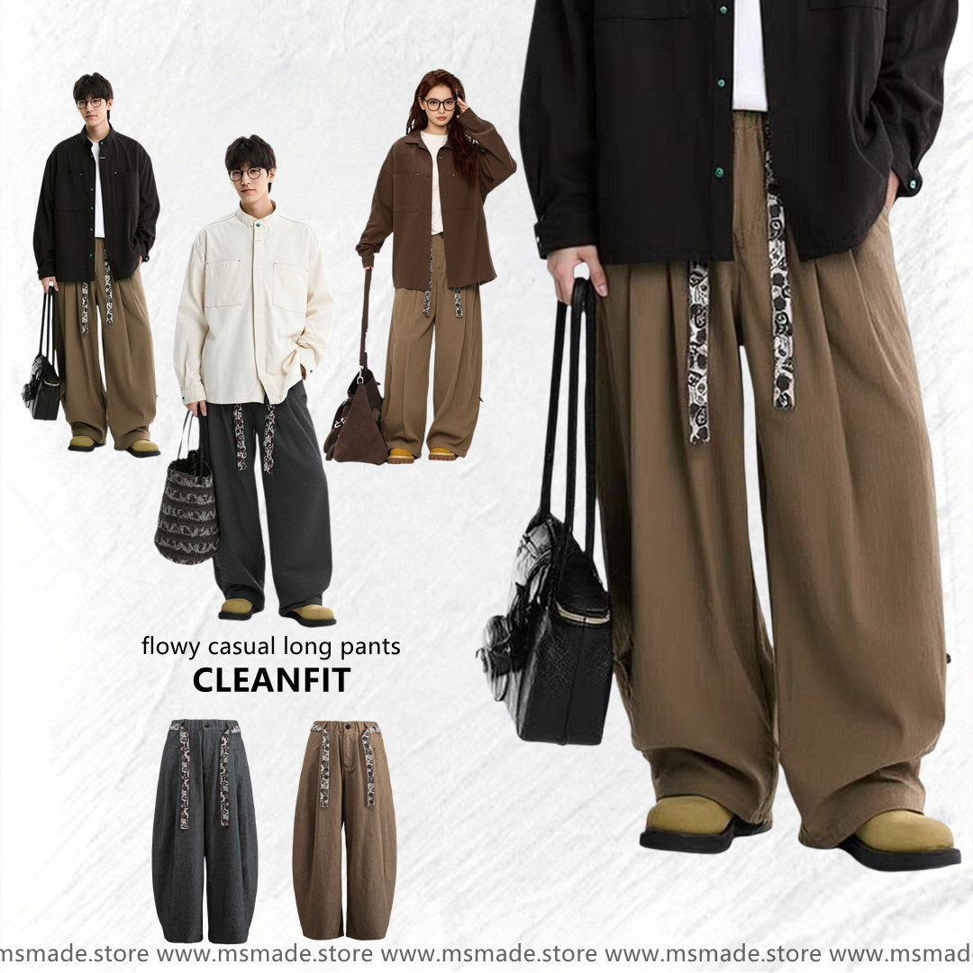 M0423腰果花帶拼接垂感長褲