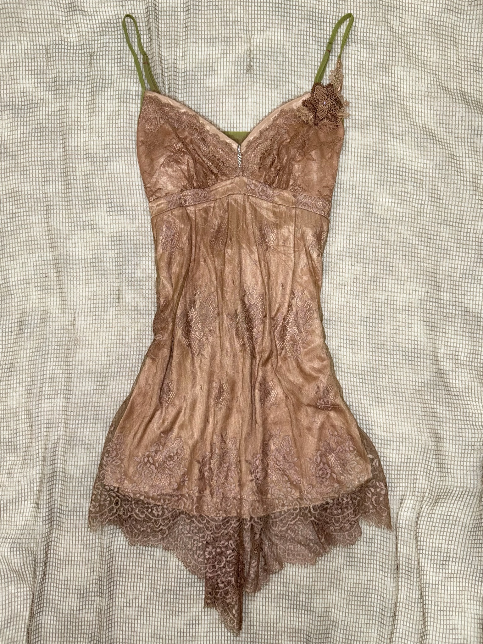 Fairycore Pink Lace Slip Dress with 3D Flower Detail