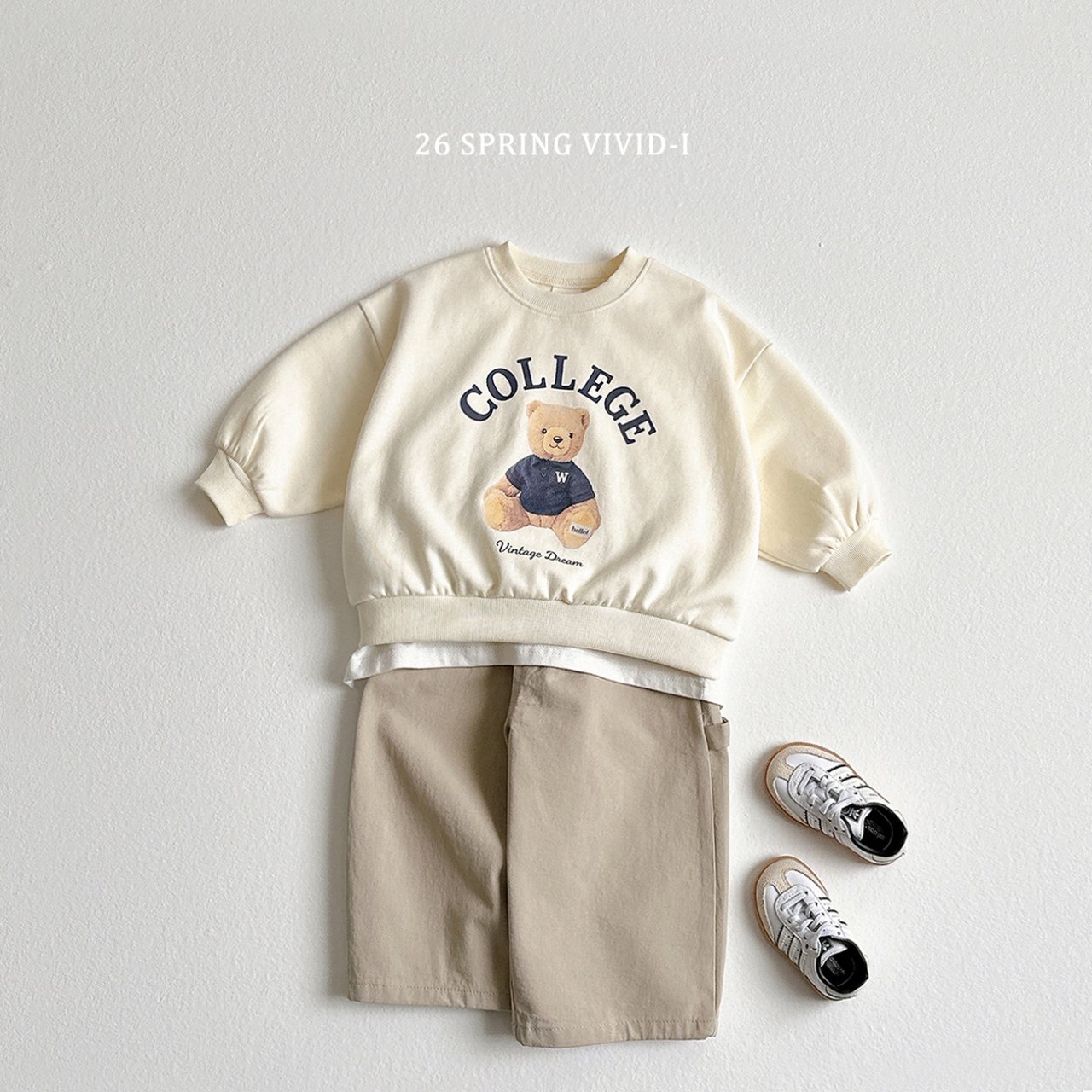 🌸預訂 韓國直送🌸🇰🇷VIVIDI三色學院小熊印花長袖上下套裝