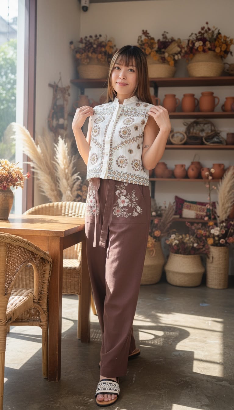 PKT 2621 Brown With Fafa emb pockets Pants 38"