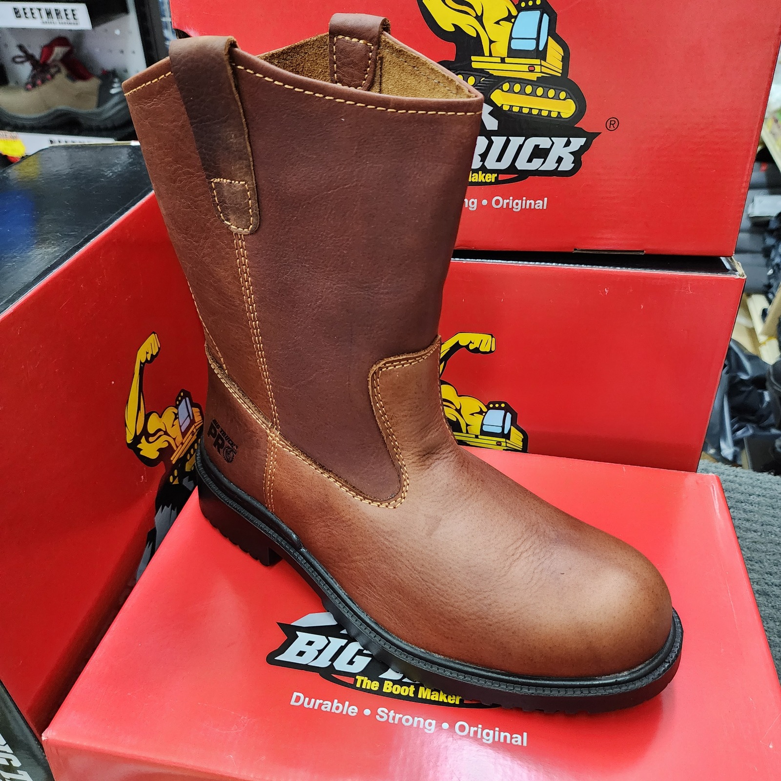 BIG TRUCK PRO 118 HIGH CUT PULL UP BOOTMEN’S PREMIUM LEATHER LIGHTWEIGHT SAFETY BOOTS SHOE Square Toe