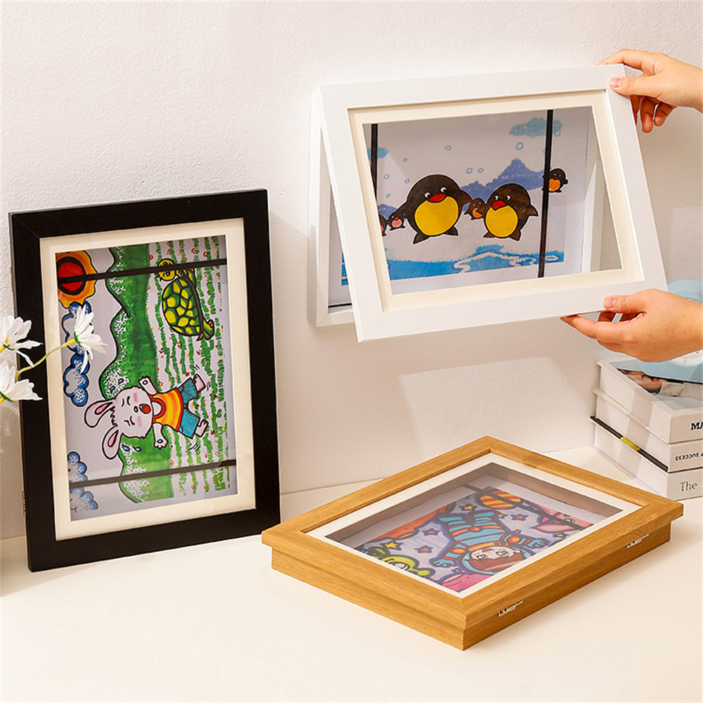 兒童繪畫裝裱框 畫紙收納 畫畫紙收藏 兒童藝術展示框 畫框 畫畫相框 白色 A4 [平行進口] HK2716