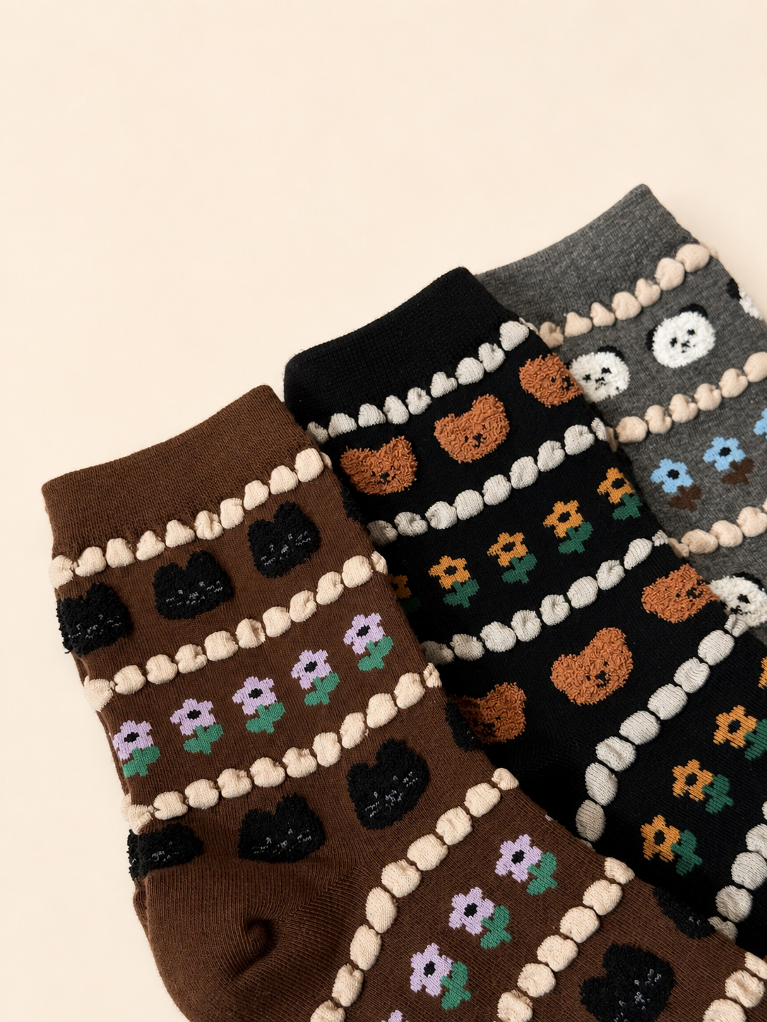 Korean Animal Knit Pattern Women's Crew Socks