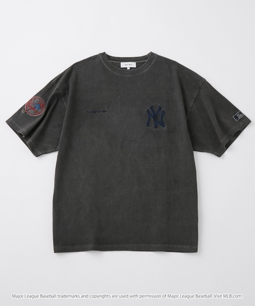 日本直送MLB刺繡T恤  MLB/美國職棒大聯盟 定製 徽章刺繡 復古加工短袖T恤男女可穿