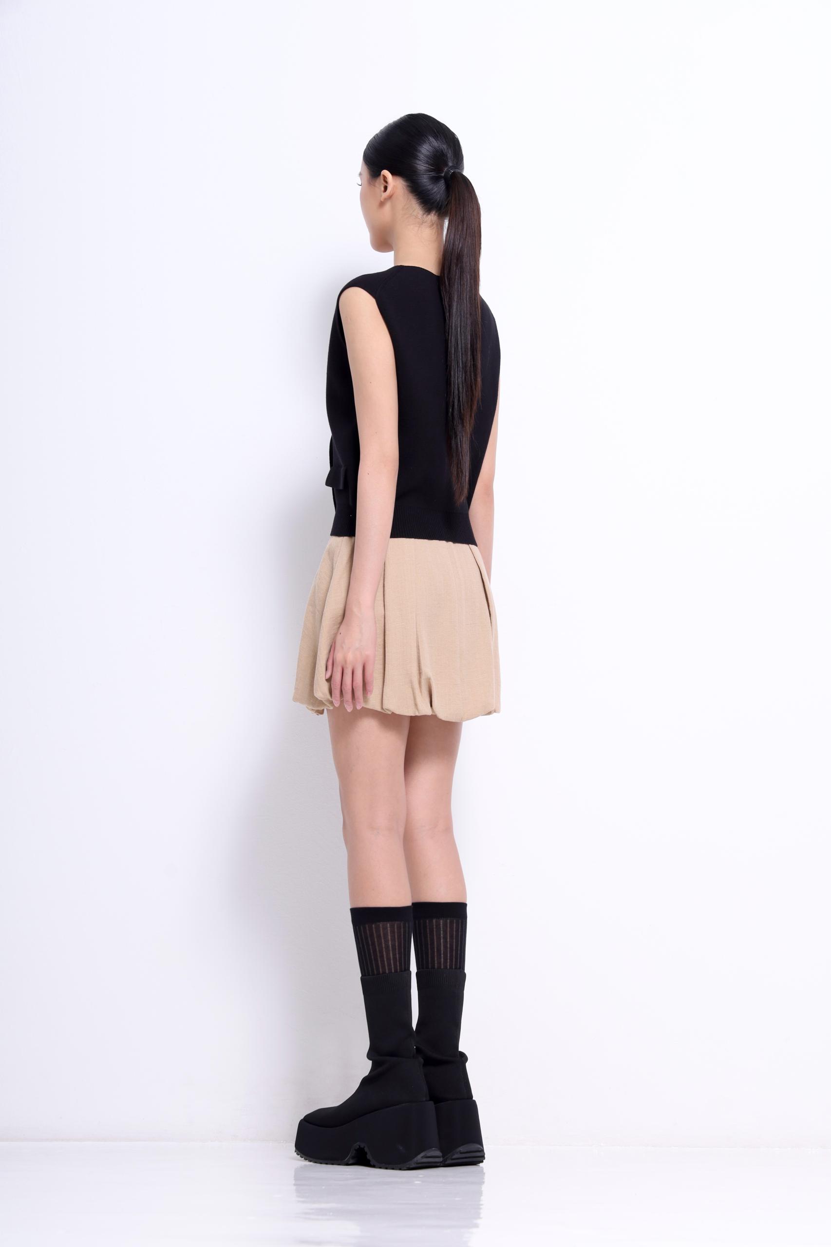 CS1424 LINEN BUBBLE-HEM  SHORT SKIRT