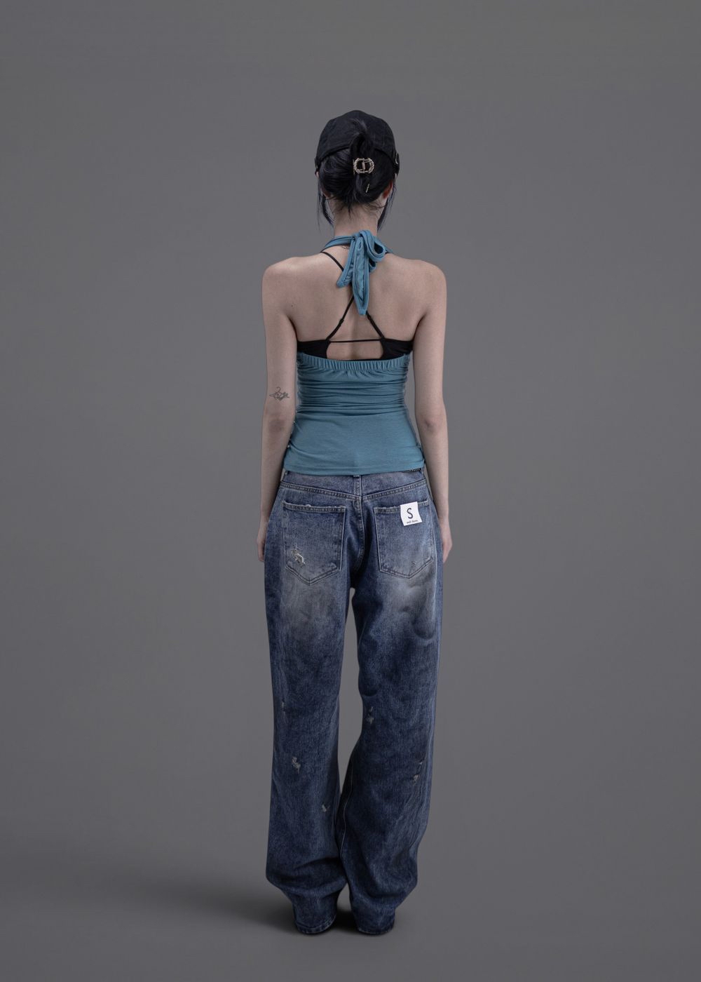 Studded Ruched Halterneck Top