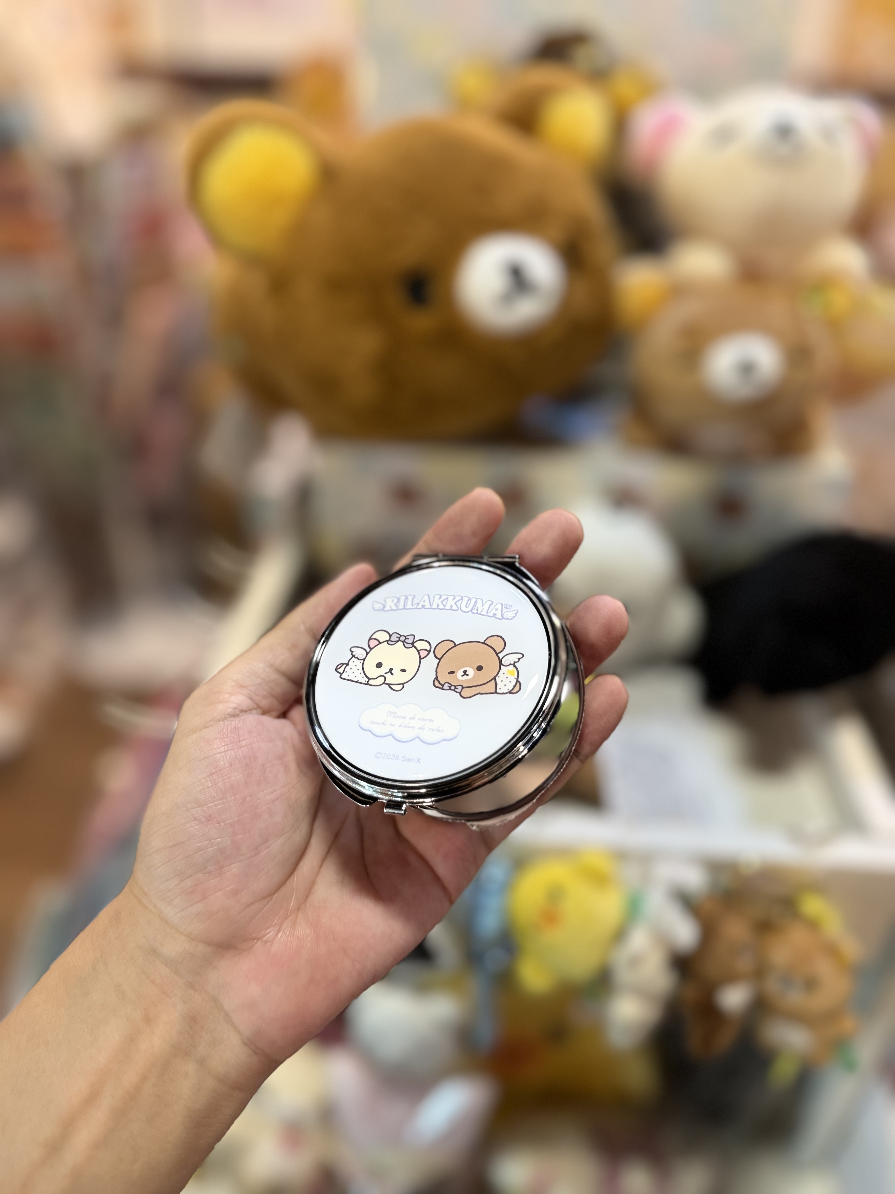 《現貨》全新Rilakkuma 黑白波點天使系列圓型小摺鏡
