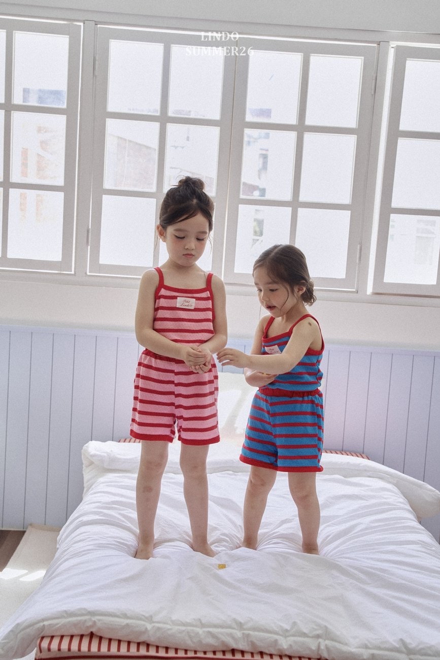 Lindo | Stripe sleeveless set (Blue/Pink M100-105)