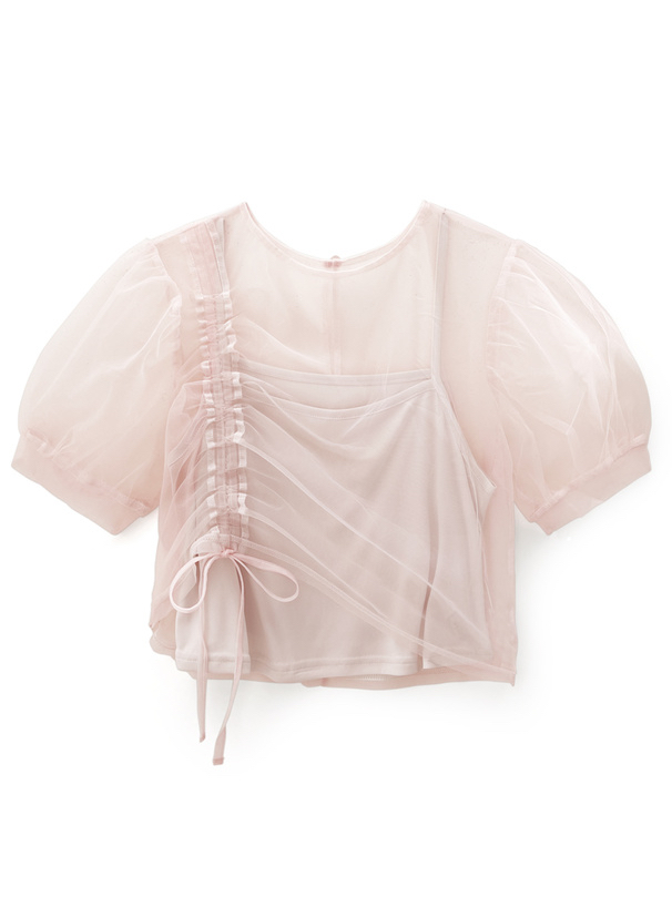 吊帶背心+薄紗抽帶上衣[dk1126]