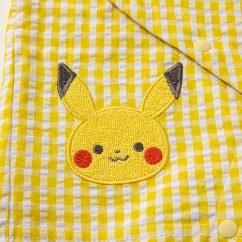 🇯🇵預訂 日本直送🇯🇵Monpoke比卡超刺繡貼花黃色格紋吊帶短袖連身服