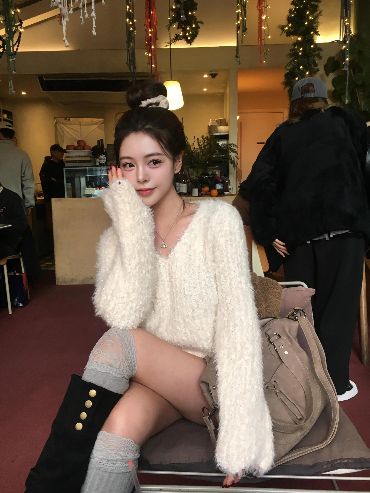 【 新品追加🥂| 一秒心動˚ʚɞ💓超級美Bling粒粒棉花糖～高質量兩穿針織上衣☁️🤍】Sparkle Marshmallow Knit Top(三色入)