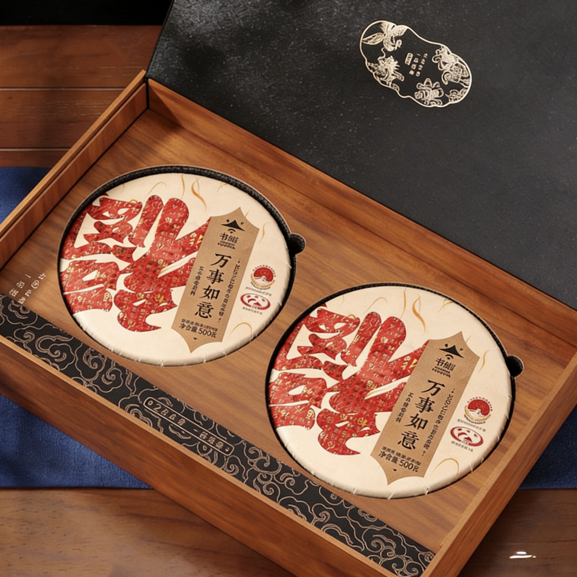 【古韵·福饼】双茶饼收藏版云南普洱熟茶饼五年陈香500克礼盒礼篮高端伴手礼中国茶