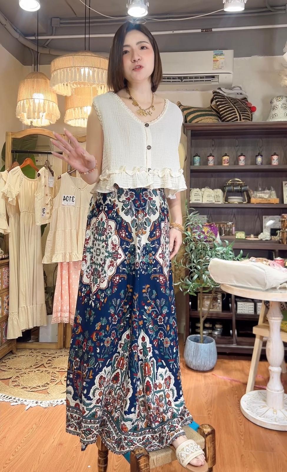 3112  Navy Blue Mandala Cotton Skirt